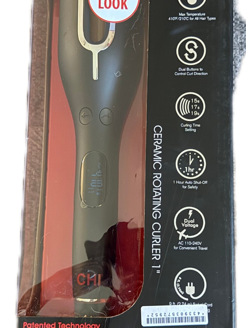CHI Ceramic Rotating Curler 1" - Black and Red